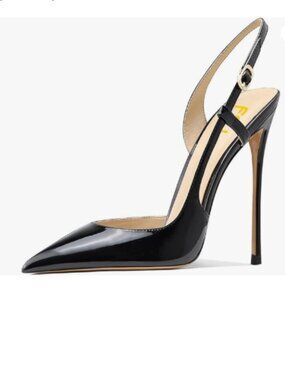 FSJ Black Pointed Toe D'Orsay High Heel Slingback Pumps